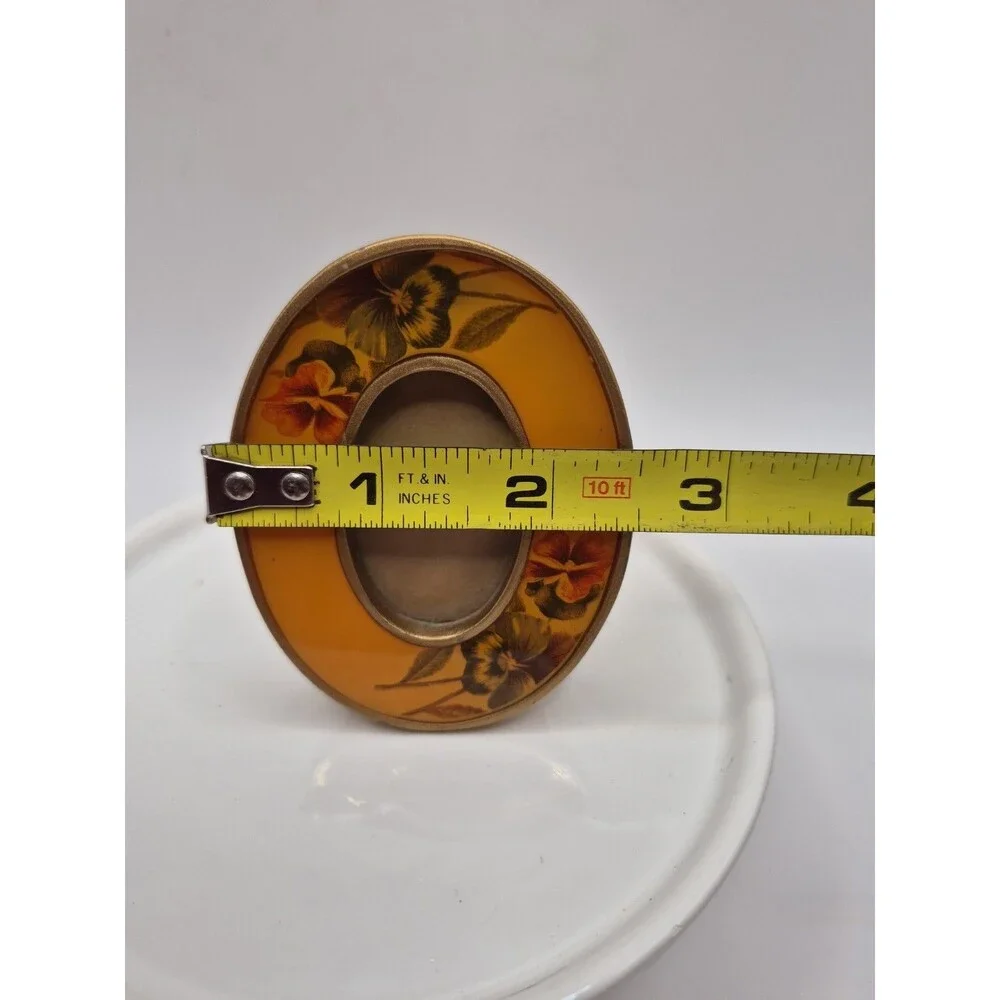 Vintage The Bucklers Inc Miniature Oval Frame Yellow Enamel Florals 3